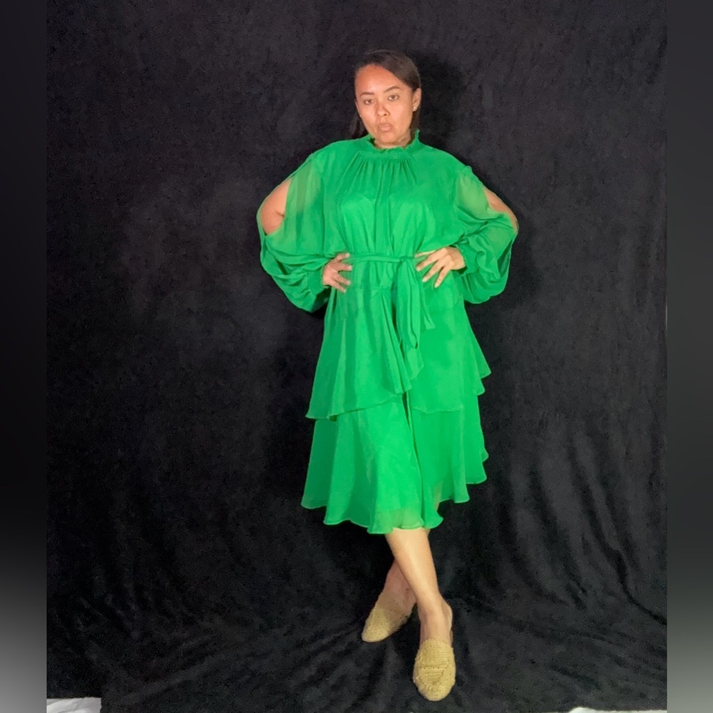Alex Marie Vibrant Green Layered Long Sleeve Dress